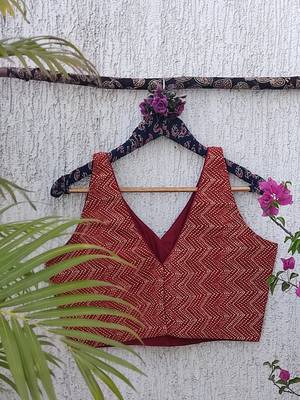 Brown premium cotton handblock printed blouse 4