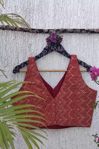 Brown premium cotton handblock printed blouse