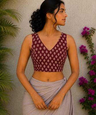 Maroon premium cotton handblock printed blouse 1