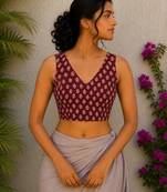 Maroon premium cotton handblock printed blouse