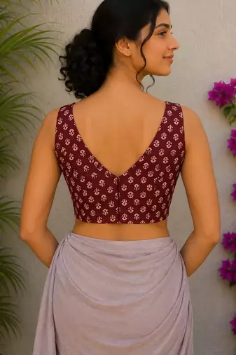 Maroon premium cotton handblock printed blouse