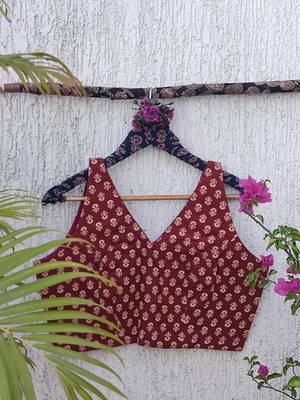 Maroon premium cotton handblock printed blouse 3