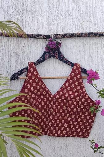 Maroon premium cotton handblock printed blouse