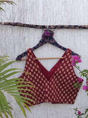 Maroon premium cotton handblock printed blouse 4