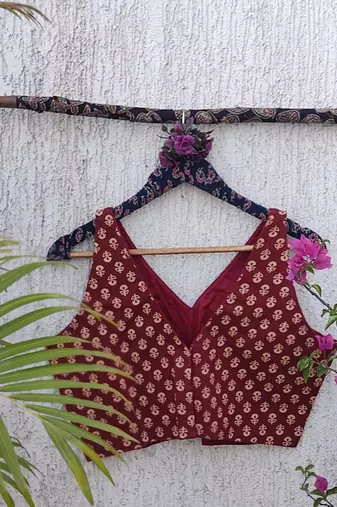 Maroon premium cotton handblock printed blouse