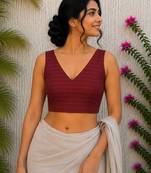 Maroon premium cotton handblock printed blouse