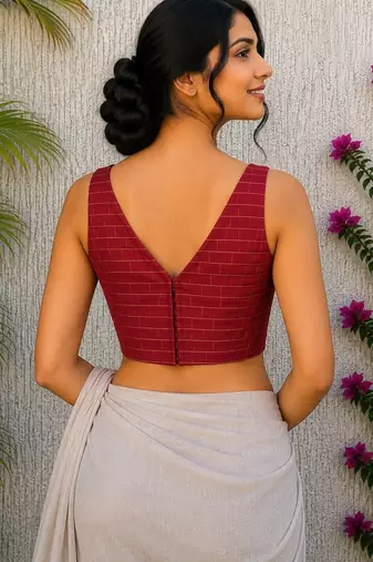 Maroon premium cotton handblock printed blouse