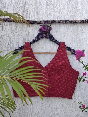 Maroon premium cotton handblock printed blouse 3