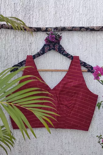 Maroon premium cotton handblock printed blouse