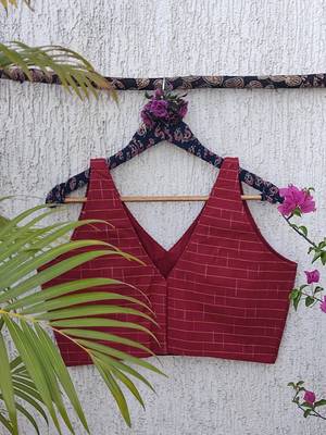 Maroon premium cotton handblock printed blouse 4