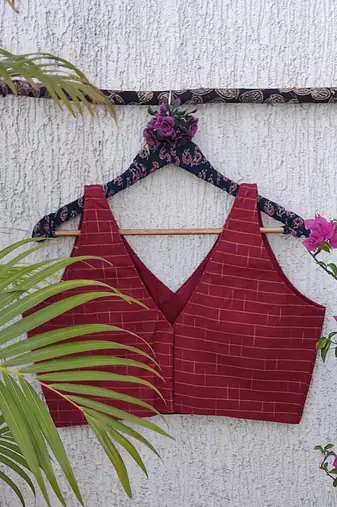 Maroon premium cotton handblock printed blouse