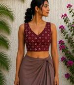 Maroon premium cotton handblock printed blouse