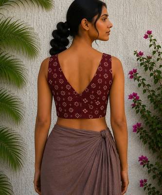 Maroon premium cotton handblock printed blouse 2