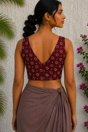 Maroon premium cotton handblock printed blouse