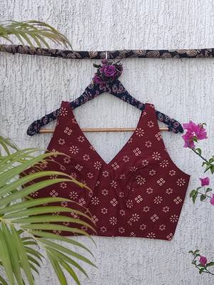 Maroon premium cotton handblock printed blouse 3