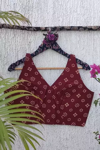 Maroon premium cotton handblock printed blouse