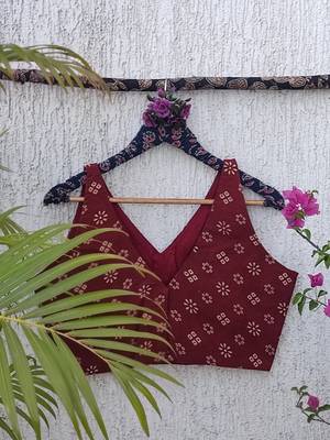 Maroon premium cotton handblock printed blouse 4