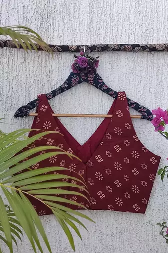 Maroon premium cotton handblock printed blouse