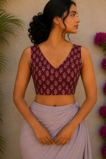 Maroon premium cotton handblock printed blouse