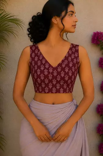 Maroon premium cotton handblock printed blouse