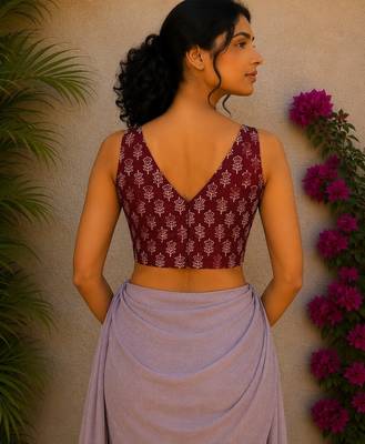 Maroon premium cotton handblock printed blouse 2