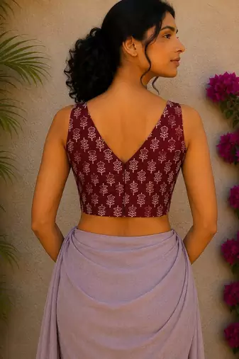 Maroon premium cotton handblock printed blouse