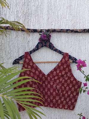 Maroon premium cotton handblock printed blouse 3