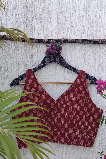 Maroon premium cotton handblock printed blouse