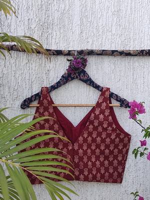 Maroon premium cotton handblock printed blouse 4