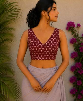 Maroon premium cotton handblock printed blouse 1