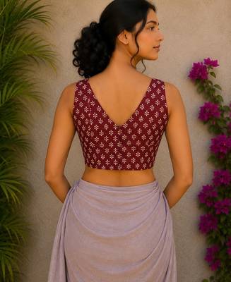 Maroon premium cotton handblock printed blouse 2