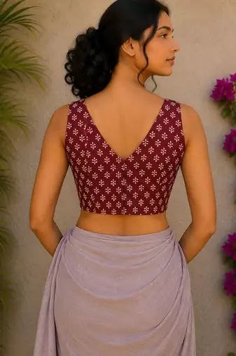 Maroon premium cotton handblock printed blouse