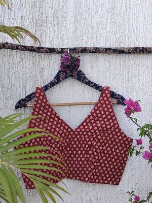 Maroon premium cotton handblock printed blouse 3