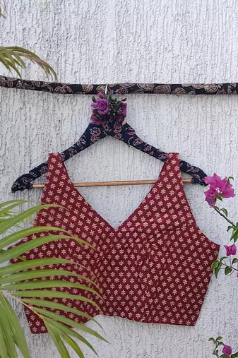 Maroon premium cotton handblock printed blouse