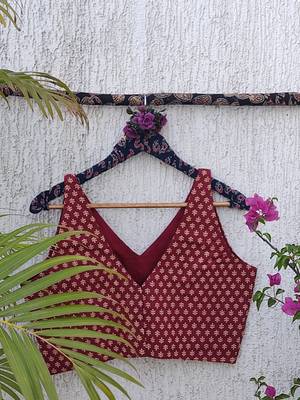 Maroon premium cotton handblock printed blouse 4