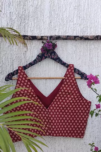 Maroon premium cotton handblock printed blouse