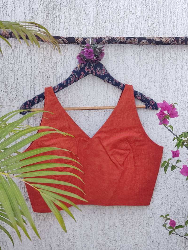 Peach premium cotton handblock printed blouse