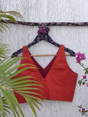 Peach premium cotton handblock printed blouse 4