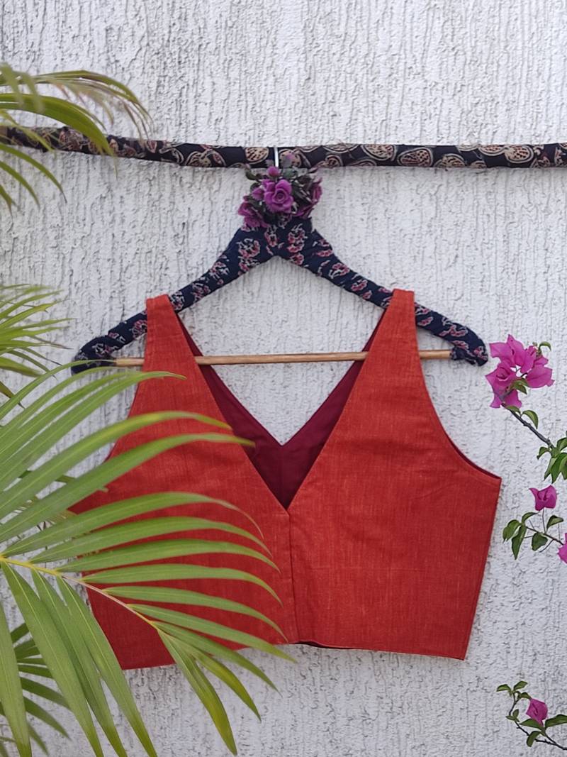 Peach premium cotton handblock printed blouse