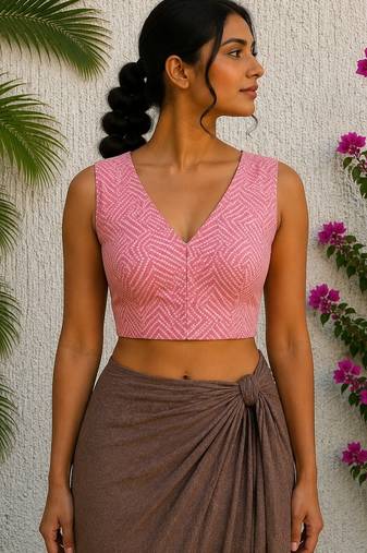 Pink premium cotton handblock printed blouse
