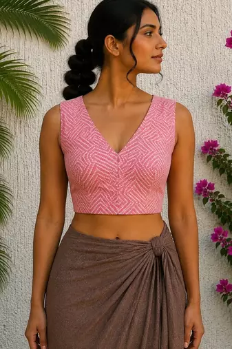 Pink premium cotton handblock printed blouse