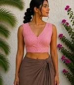 Pink premium cotton handblock printed blouse