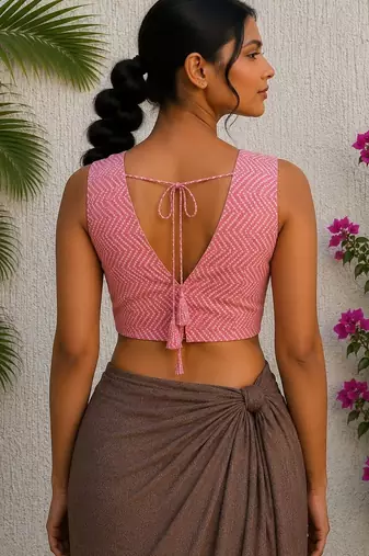 Pink premium cotton handblock printed blouse