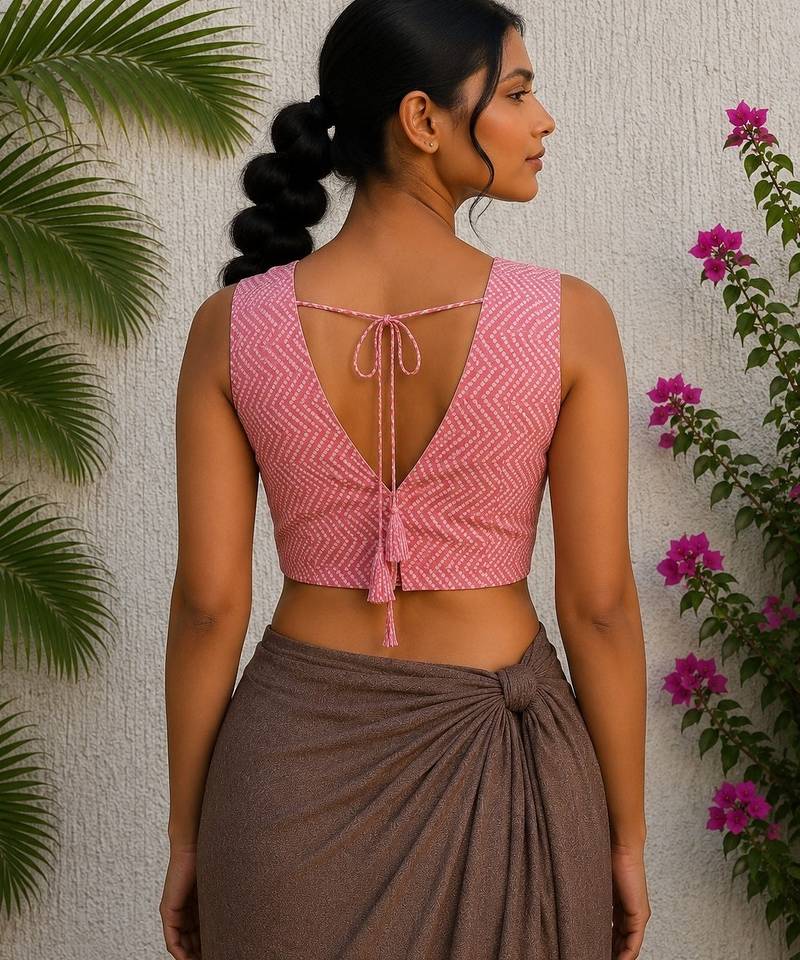 Pink premium cotton handblock printed blouse