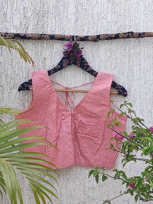 Pink premium cotton handblock printed blouse 3