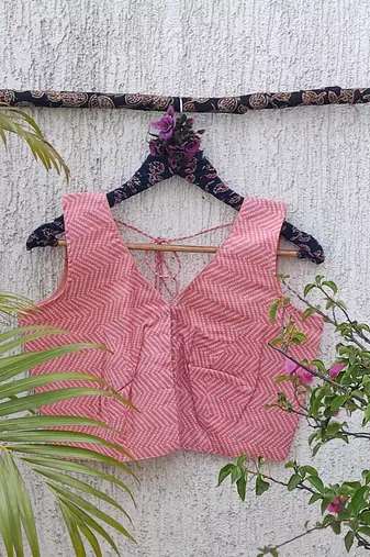 Pink premium cotton handblock printed blouse