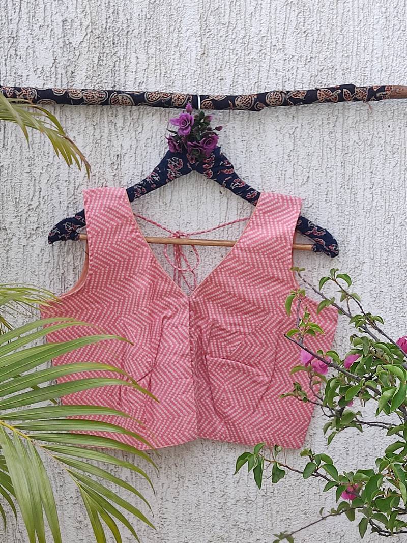 Pink premium cotton handblock printed blouse