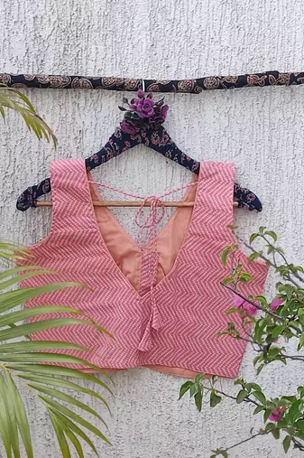 Pink premium cotton handblock printed blouse