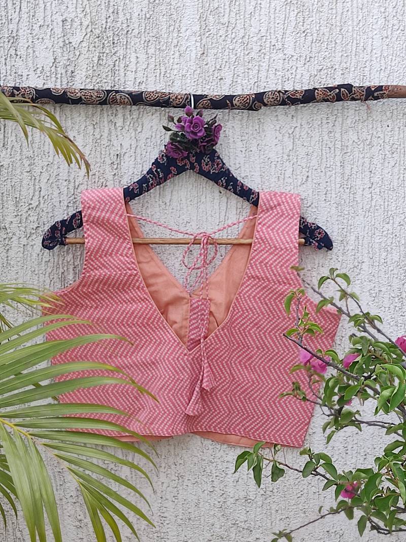 Pink premium cotton handblock printed blouse