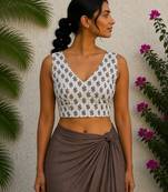 White premium cotton handblock printed blouse